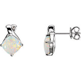 14K White x7xmm Cushion Opal & .015 CTW Diamond Earrings