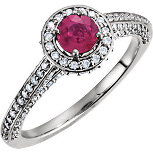 14K White Ruby & 5-8 CTW Diamond Engagement Ring