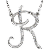 14K White Letter "K" 1-6 CTW Diamond Initial 17" Necklace