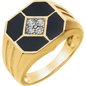 14K Yellow Men's Onyx & .02 CTW Diamond Ring