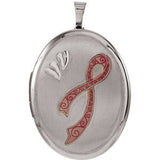 Sterling Silver 19.2x15mm Oval Breast Cancer Awareness Locket