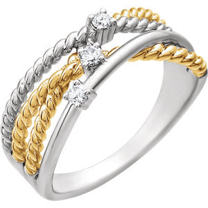 14K White & 14K Yellow Gold Plated 1-10 CTW Diamond Rope Ring