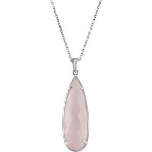 Sterling Silver 30x10mm Rose Quartz 18" Necklace