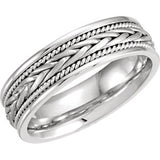 14K White 6.75mm Hand-Woven Band Size 7