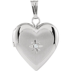 14K White 13.5x12.75mm .010 CTW Diamond Heart Locket