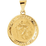 14K White 18.25mm Hollow Round St. Christopher Medal