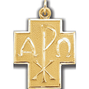 14K Yellow 24.5x22mm Alpha Omega Cross Pendant