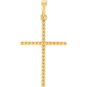 14K Yellow 32.65x17.25mm Beaded Cross Pendant