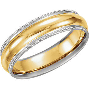 18K White & Yellow 6mm Milgrain Band Size 9