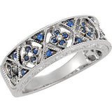 Blue Sapphire & Diamond Accented Granulated Design Ring