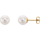 14K Yellow 4mm White Akoya Cultured Pearl Earrings