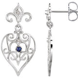 Sterling Silver with 14K White Post Sapphire & .04 CTW Diamond Earrings