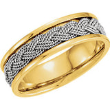 14K Yellow & White 7mm Comfort-Fit Hand-Woven Band Size 9