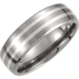 Titanium & Sterling Silver Inlay 7mm Satin Finish Band Size 7