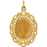 14K Yellow 22x15.5mm Oval Filigree Miraculous Medal