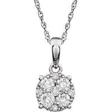 14K White 1-5 CTW Diamond Cluster 18" Necklace