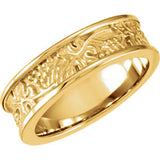 14K Yellow 6mm Leaf Design Band Size 7