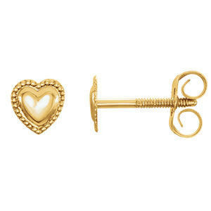 14K Yellow Heart Youth Earings