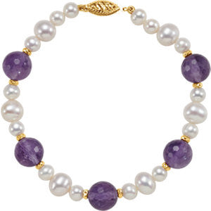 Freshwater Cultured Pearl & Amethyst Bracelet