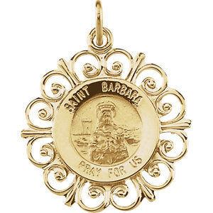 14K Yellow 18.5mm Round St. Barbara Medal