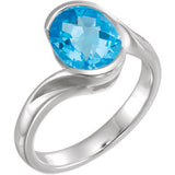 Sterling Silver 10x8mm Checkerboard Swiss Blue Topaz Ring