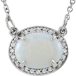 14K White Opal & .05 CTW Diamond Halo-Style 16.5" Necklace