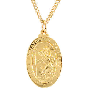 24K Gold Plated 28.77x17.74mm St. Christopher Medal 24" Necklace