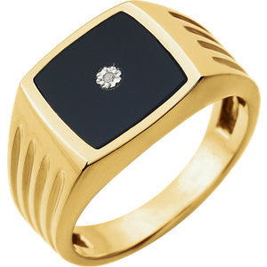 14K Yellow Men's Onyx & .004 CTW Diamond Ring