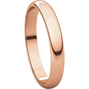 14K Rose 3mm Half Round Band