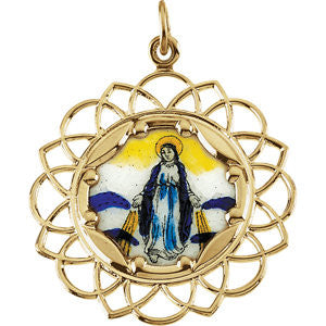 10K Yellow 26mm Milagrosa Framed Enamel Pendant