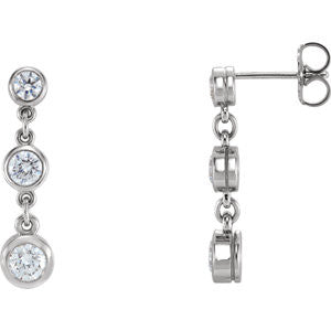 14K White Cubic Zirconia Three-Stone Bezel Set Earrings