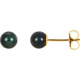 14K Yellow 7mm Black Akoya Cultured Pearl Earrings