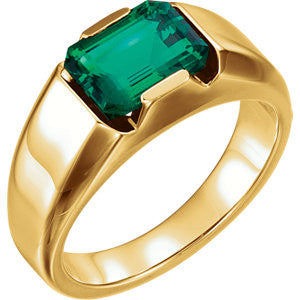 14K Yellow Chatham Created Emerald Men's Ring