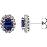 14K White Chatham Created Blue Sapphire & 3/8 CTW Diamond Earrings