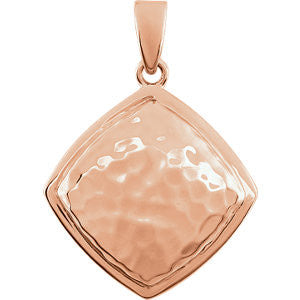 14K White Hammered Square Pendant