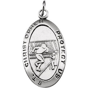 Sterling Silver 24.5x15.5mm St. Christopher Football Medal