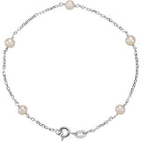 Sterling Silver 4-4.5mm Freshwater Cultured Pearl Station 7" Bracelet