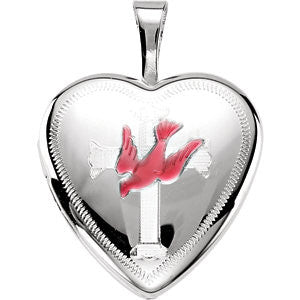 Sterling Silver Dove & Cross Heart Locket with Epoxy