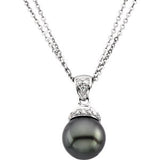 14K White Black Freshwater Cultured Pearl & .08 CTW Diamond Necklace