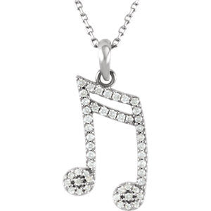 14K White 1/5 CTW Diamond Double Sixteenth Note 16" Necklace