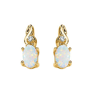 14K Yellow Opal & .03 CTW Diamond Earrings