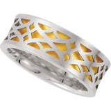 14K White & Yellow 8mm Comfort-Fit Laser Pierced Band Size 5.5