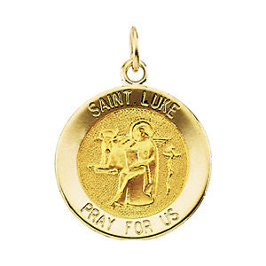 14K Yellow 18mm Round St. Luke Medal