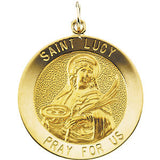 14K Yellow 22mm Round St. Lucy Medal