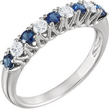 Blue Sapphire & 1-4 CTW Diamond Fishtail Design Anniversary Band