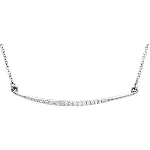 14K White 1/8 CTW Diamond Curved Bar 16" Necklace