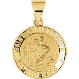 14K White 18.25mm Hollow Round St. Christopher Medal