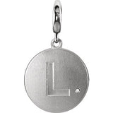 Sterling Silver Block Initial "J" Disc Charm with .005 CTW Diamond Accent