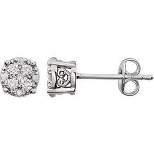 14K White 1-4 CTW Diamond Cluster Friction Post Earrings