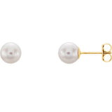 14K Yellow 4mm White Akoya Cultured Pearl Earrings